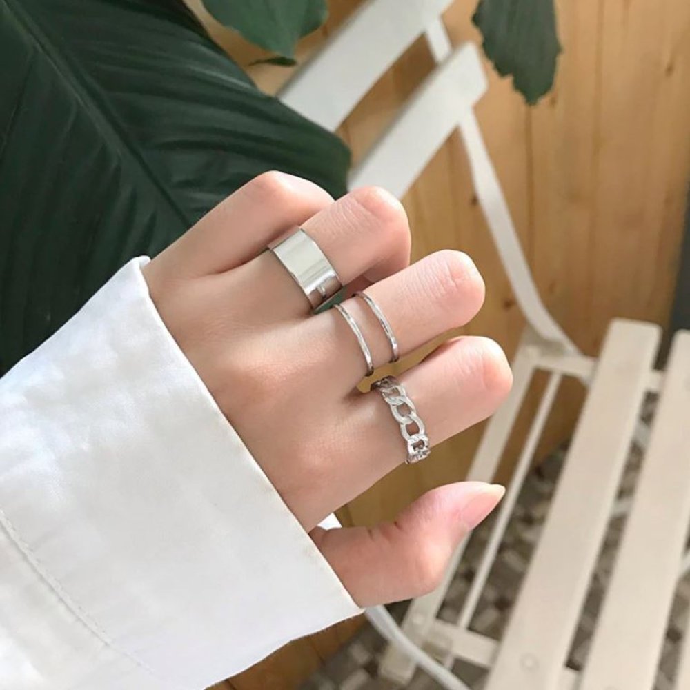 Set of 3 Beautiful Silver Geometric Rings